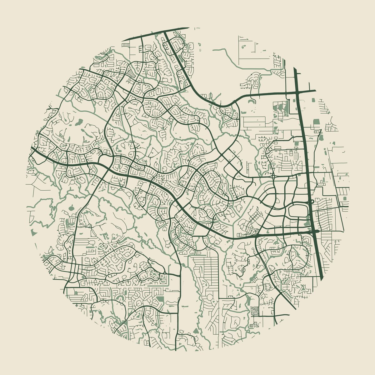 Illustrative street map of The Woodlands, Texas.