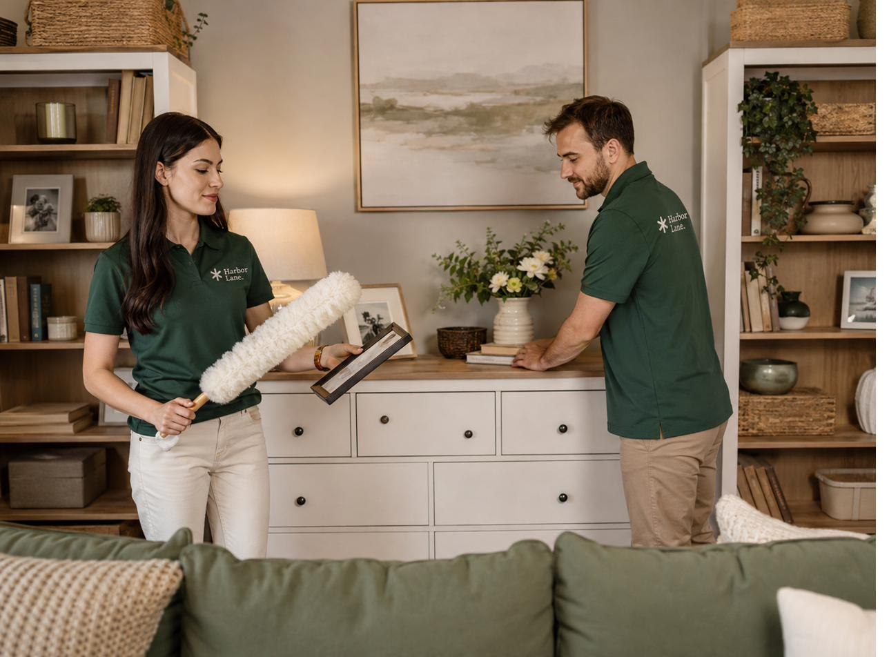 Harbor Lane team members carefully handling and placing a client's belongings.